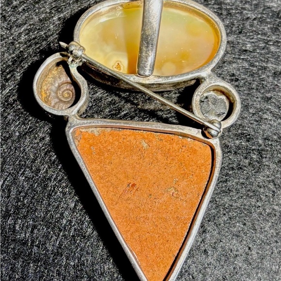 Artisan Silver Druzy Quartz + Black Star Diopside + Ammonite Fossil Pendant/Pin - Picture 7 of 11